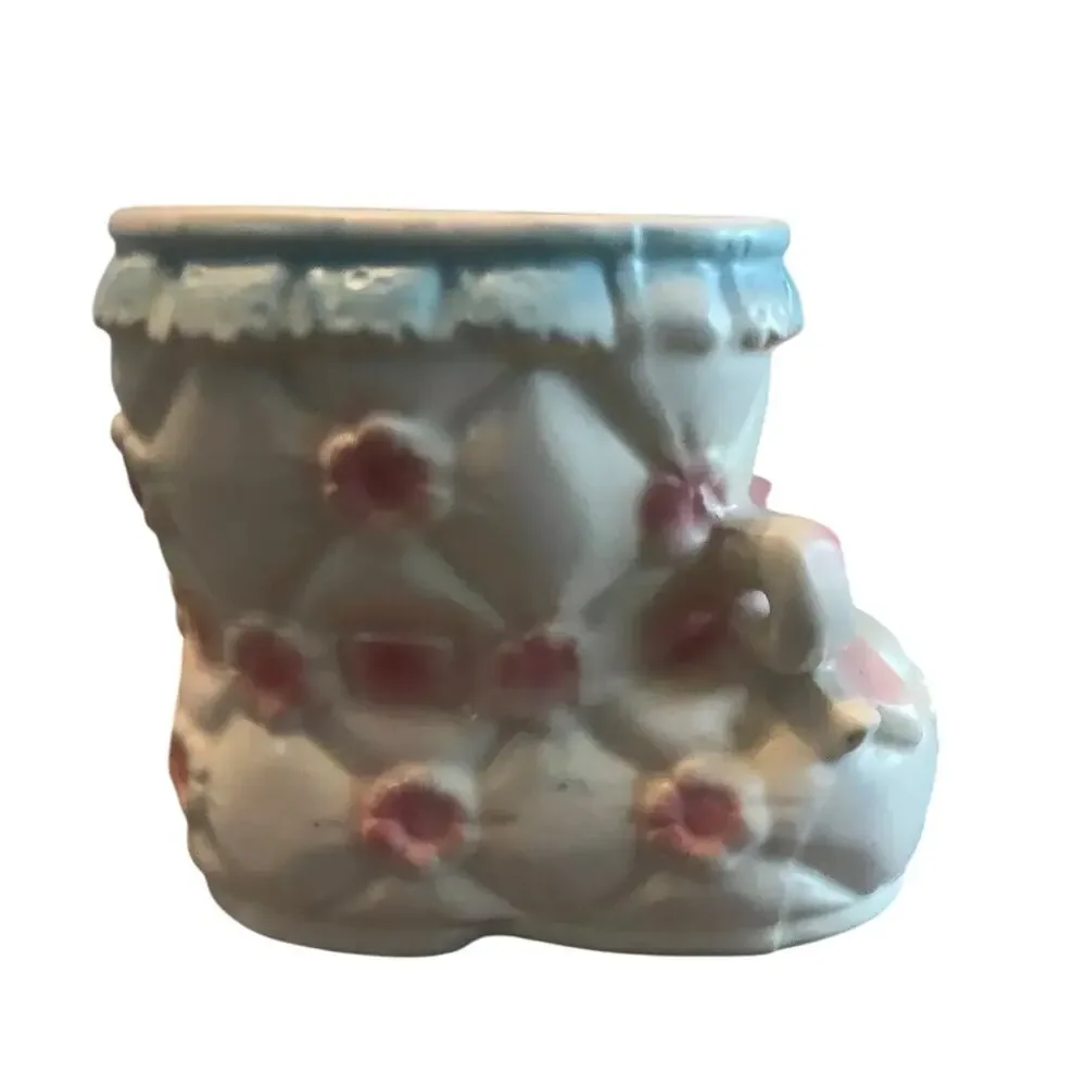 Vintage INARCO Baby Booties Planter Pink Bows Flowers E4570 Japan Nursery